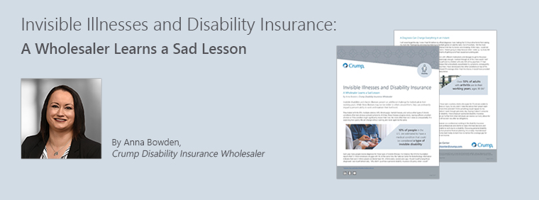 link to Anna Bowden's article, Invisible Illnesses and Disability Insurance: A Wholesaler Learns a Sad Lesson. Includes a picture of Anna and an excerpt from her story.